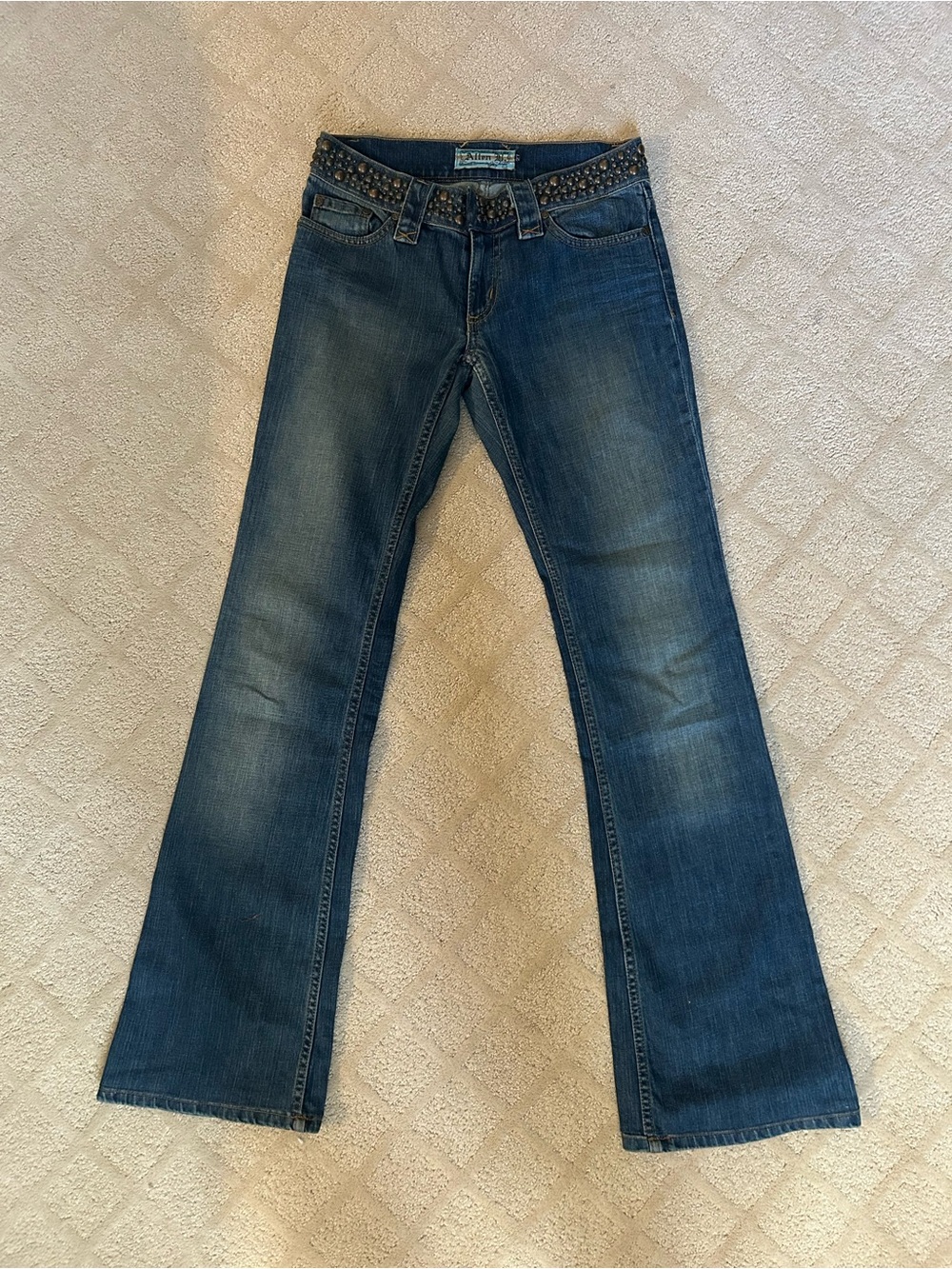 Allen B. By Allen Schwartz Dark Blue Flare Jeans with Studded Waistband